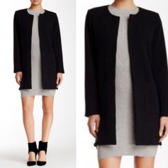 Harlowe & Graham Textured Side Zip Long Topper Black Jacket - Picture 1 of 9